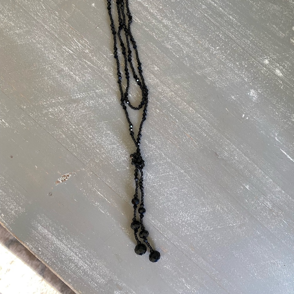 Black Rhinestone Long Elegant Statement Necklace - image 2